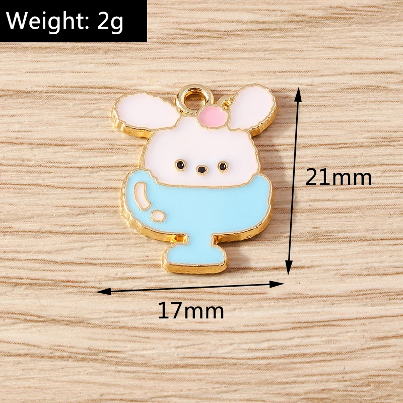 10pcs 17x21mm Cartoon Animal Rabbit Charms Enamel Cup Charms Pendants for Jewelry Making Earrings Necklace DIY Crafts Supplies