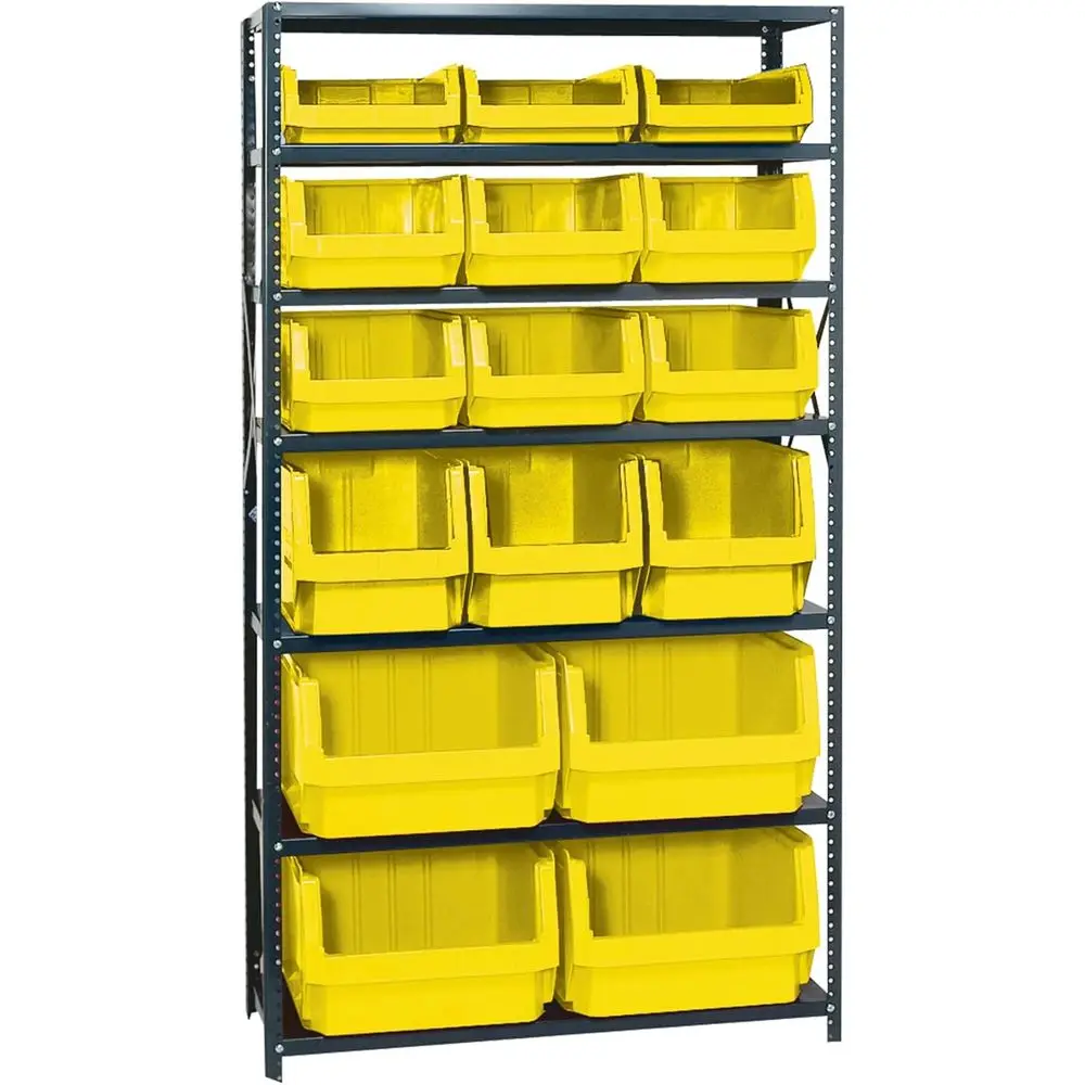 

7-ярусный промышленный стеллаж для хранения с 16 желтыми контейнерами Magnum, 75В x 42Ш x 18Г (дюймы)