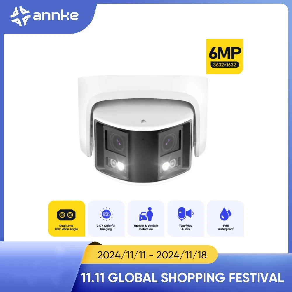 ANNKE 4K Panoramic 180° Surveillance Camera Outdoor Night Vision Dual Lens Protection Security Camera 2 Way Audio CCTV Wide View