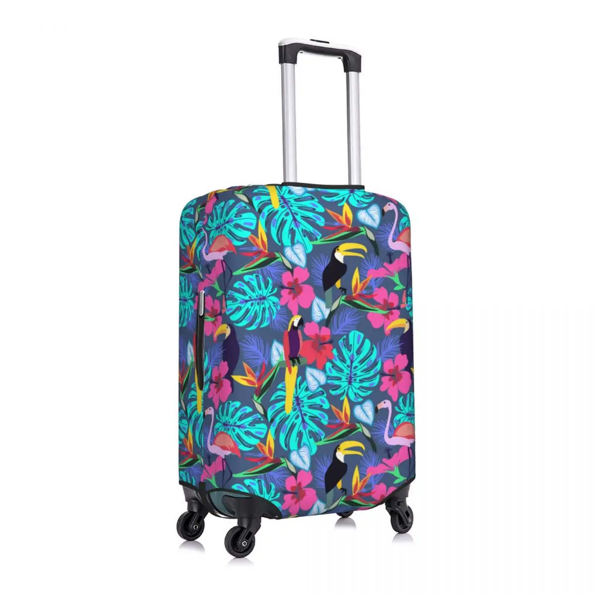 Tropical Plants Suitcase Cover Flamingo Toucan Parrot Travel Protector Vacation Elastic Luggage Accesories