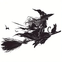 1PC Witch and Broom Sky Ride Motorcycle Stickers Motorbike Fuel Tank Waterproof Vinyl Decals Horror Halloween Decoration