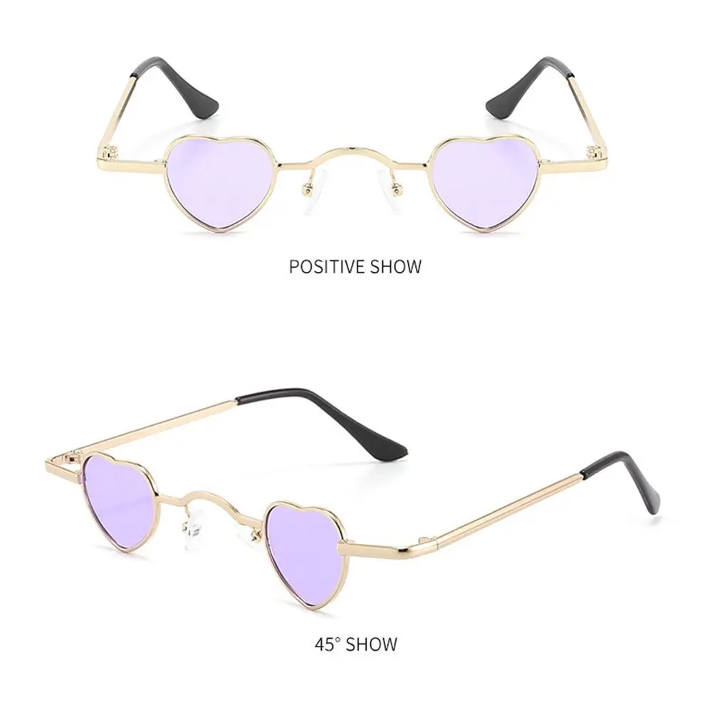 Women Men Punk Metal Frame Candy Color Shades Sun Glasses Ultra-small Heart-Shaped Sunglasses