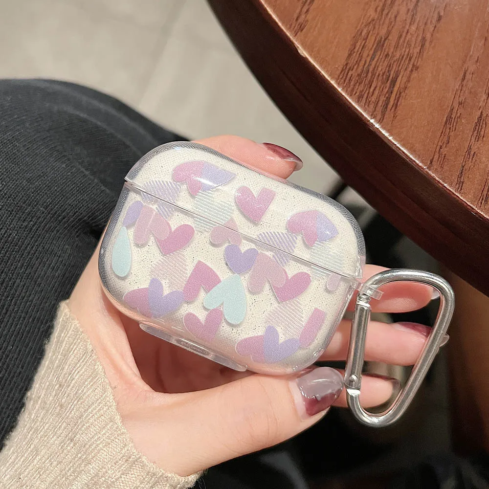 Tai Nghe Chụp Tai Dành Cho Tai Nghe AirPods Pro 2 Kim Tuyến Trái Tim Tình Yêu Nhiều Màu Sắc Bao Funda Cho Không Khí Quả 2 3 Trong Suốt TPU Mềm Dẻo ốp Lưng Có Móc Treo