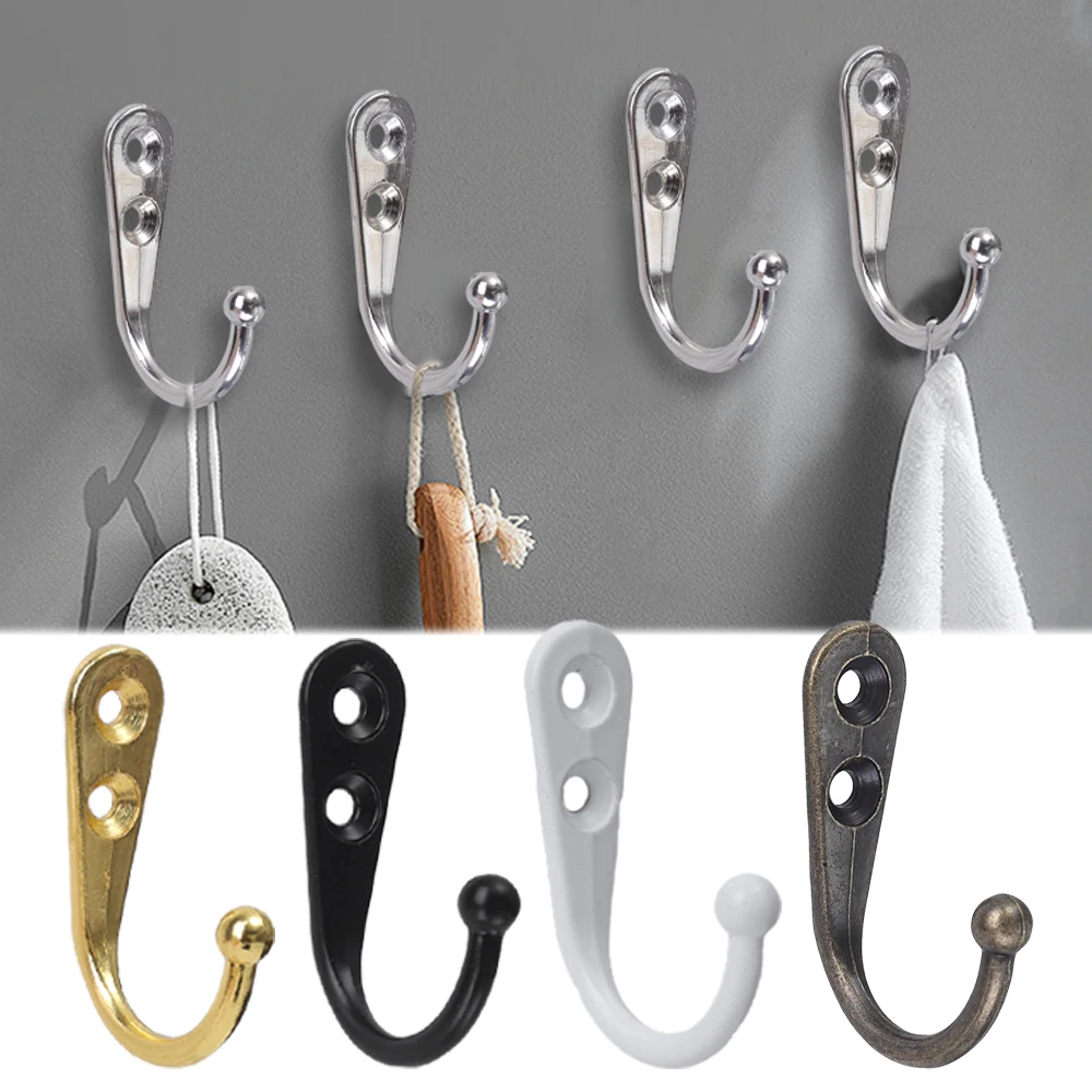 Zinc Alloy Hook Wall Mounted Single Prong Robe Hook for Hanging Towel Coat Hat Bags Cap Scarf Cup Storage Holders with Screw