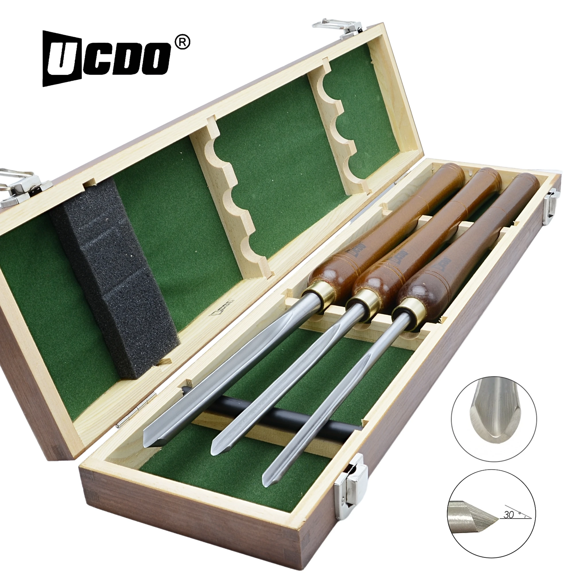 UCDO HSS Wood Turning Chisel Set Spindle Gouge Woodturning Tools Lathe Accessories with Walnut Handle for Woodworking Hobbies