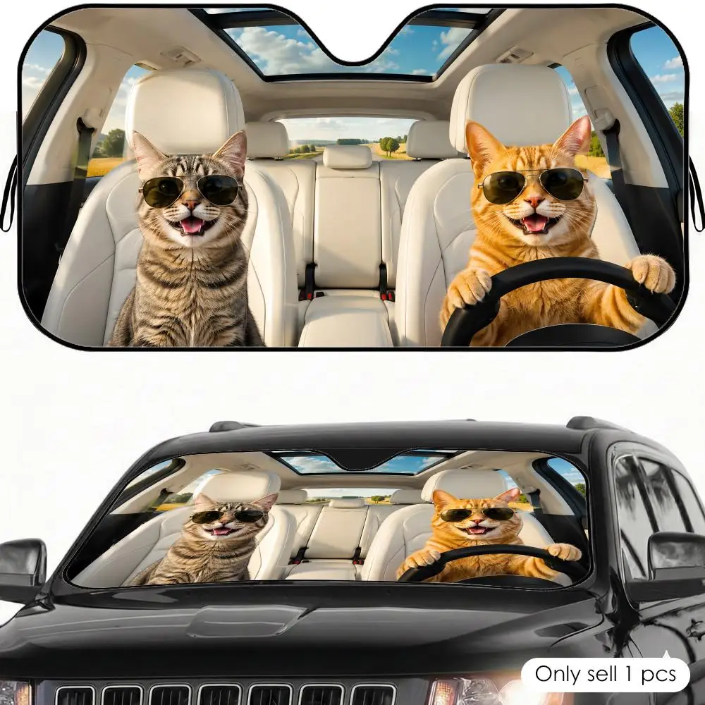 

Cool Cat Sunglasses Sun Visor Car Windshield Sunshade UV Protection Reflective Foldable Heat Insulation Cover