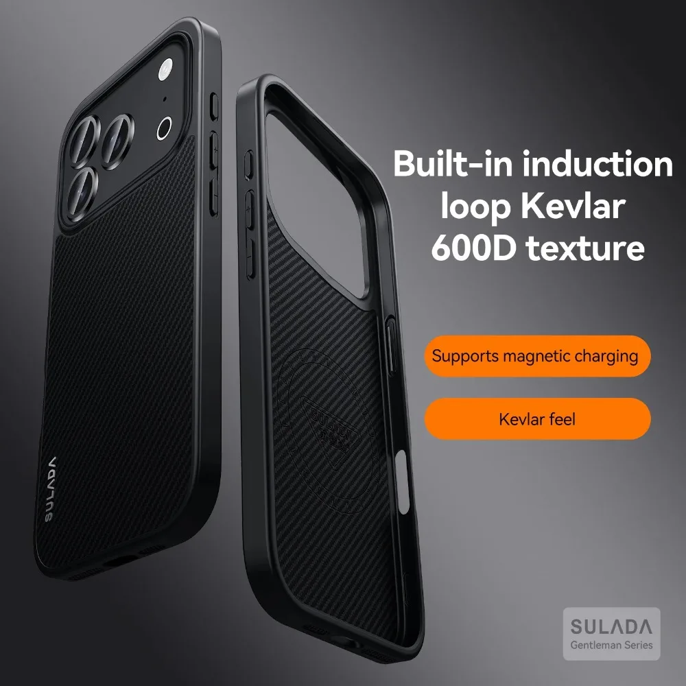 آيفون 17 16 15 14 برو ماكس سولادا ل Magsafe حافظة 600D ألياف الكربون كيفلر يشعر المغناطيسي شحن لاسلكي حامي العدسة