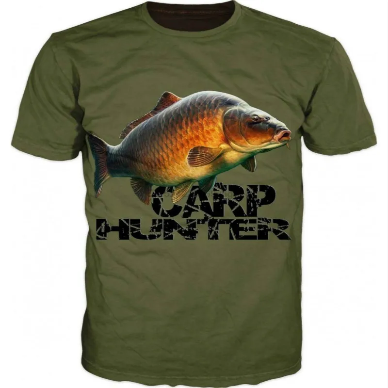 2022 Men's Summer T-Shirt 3D Fish Print Street Fashion Quick Dry Breathable Army Green Home Short Sleeve Plus Size Shirt XXS-6XL