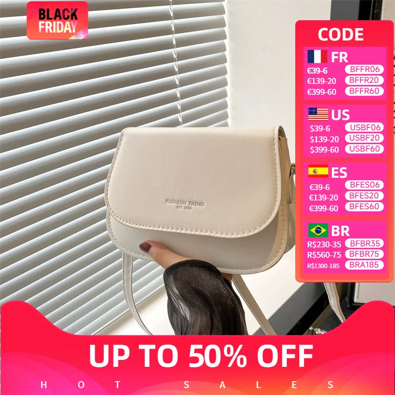 Trendy Saddle Shoulder Bag Women PU Leather Crossbody Bag Simple Solid Color Flap Messenger Bag Fashion Handbags Pouch