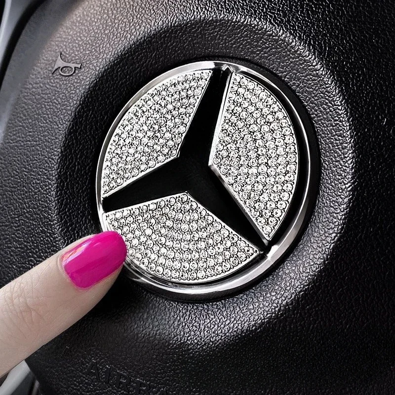 For Mercedes Car Steering Wheel Emblem Crystal Diamond Sticker For Benz A B C E Class GLA CLA GLC GLK GLE Series Accessories