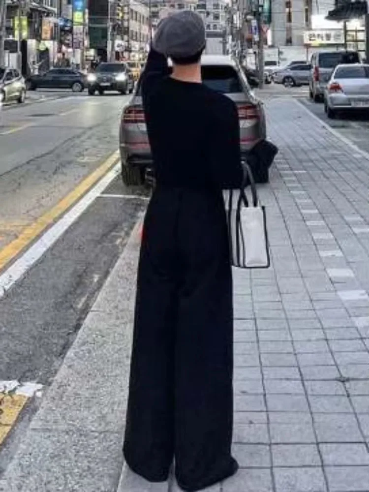 New Men's Fashionable Casual Solid Color Simple Wide Leg Pants Korean Style Loose Temperament College New Style