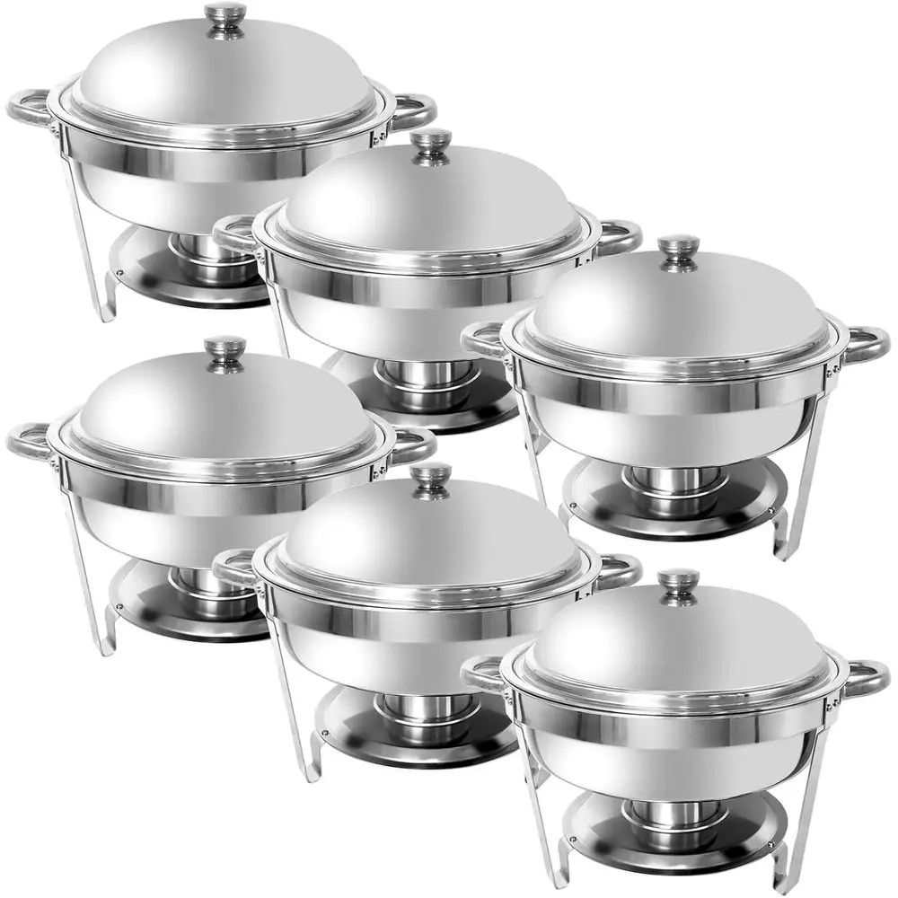 

6-Quart Round Serving Bowls and Food Warmers, Stainless Steel, Ideal for Catering, Banquets, and Weddings (6 Pack)