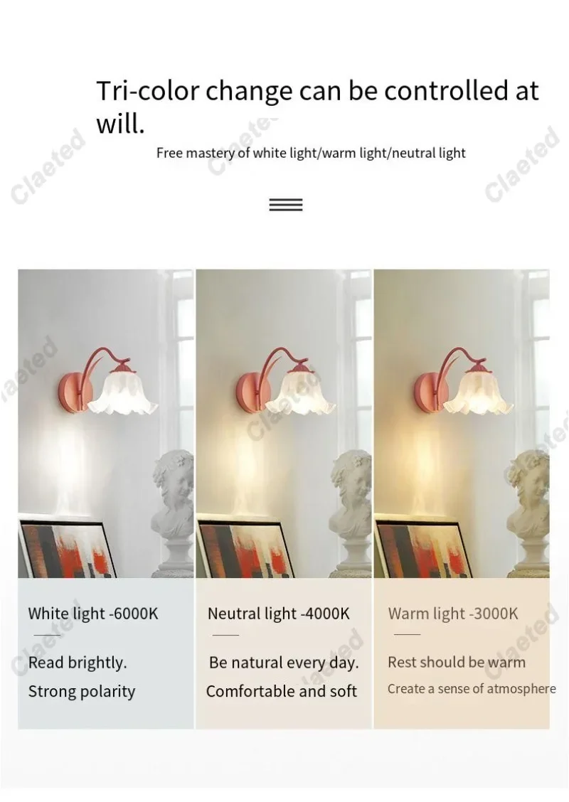 Imagem -06 - Creme Color Wall Lamp com Flower Back Bedroom Bedside Lamp Living Room Escadaria e Corredor Retro Creme Três Cores