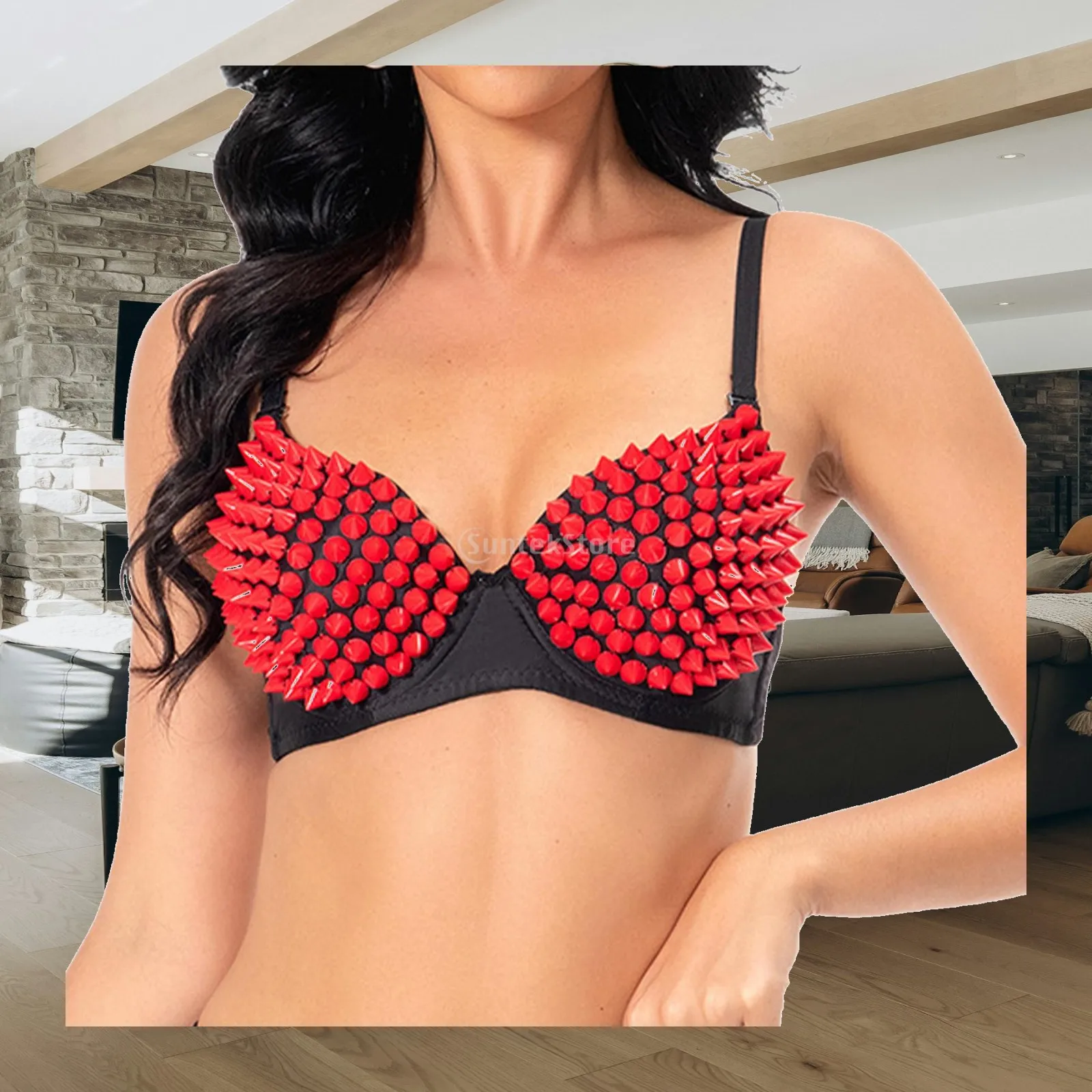 Rivet Corset Bra Top Women Push Up Adjustable Straps Punk Clubwear Handmade Bralette Nightclub Performance Rave Costume