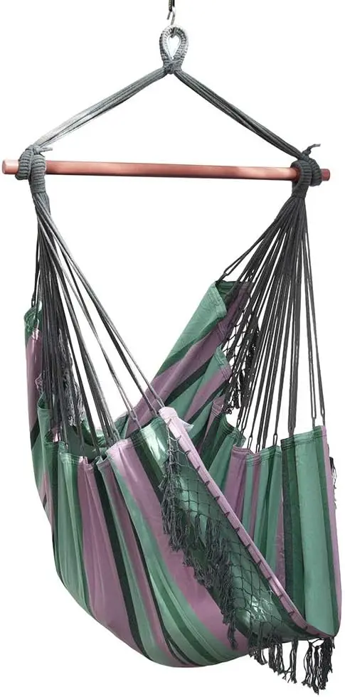 Hanging chair, pure cotton and solid wood, 250 lbs weight capacity, watermelon red.