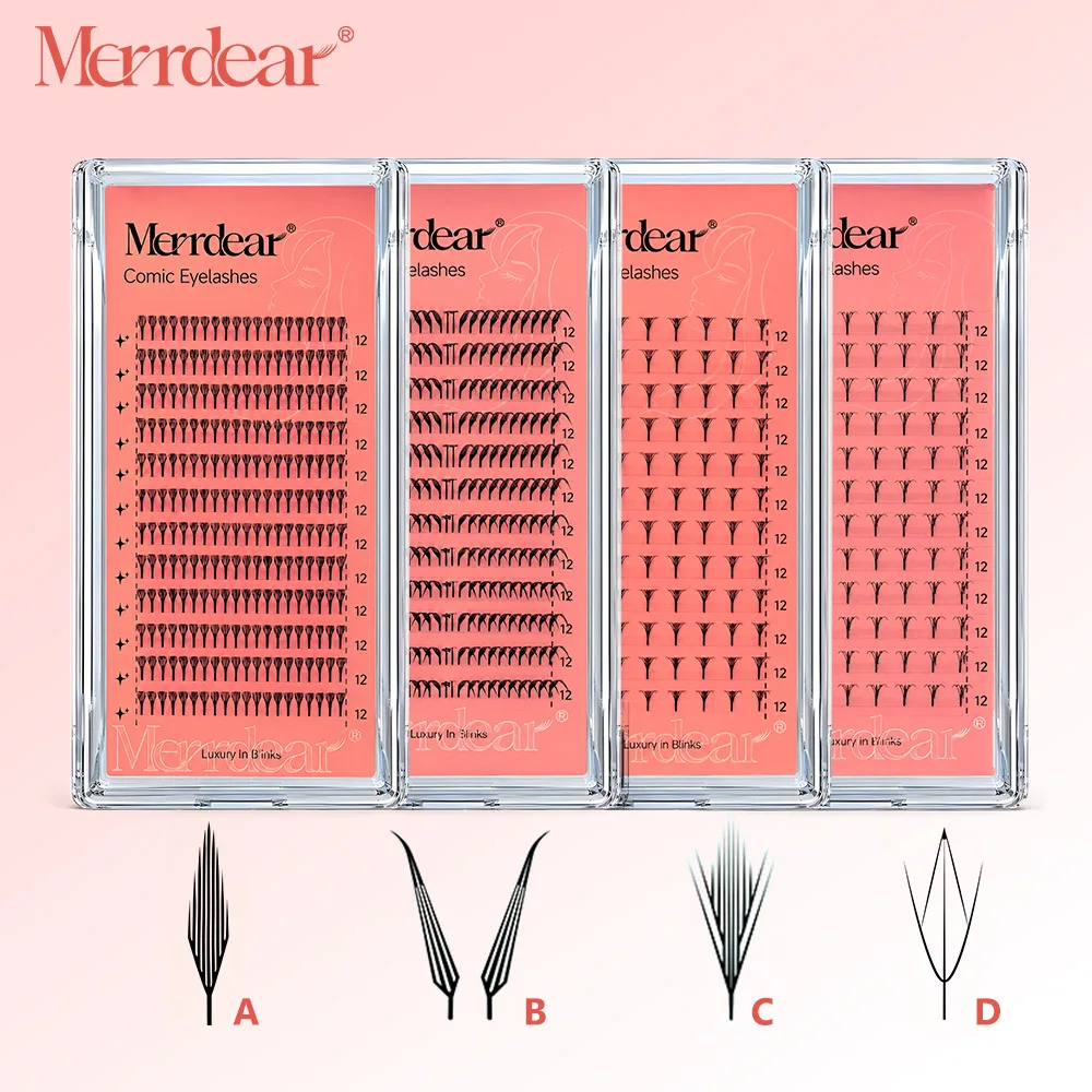 Merrdear Premade Spire Eyelash Manga Wing Eyelashes Anime Light Plume Fluttering Eyelash Extensions Comic Spike Wet Set Lashes