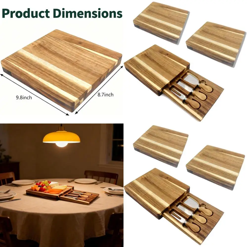 

Acacia Wood Cheese Board Set with Knife, 9x7.9 inches, Perfect for Housewarming and Wedding Gifts