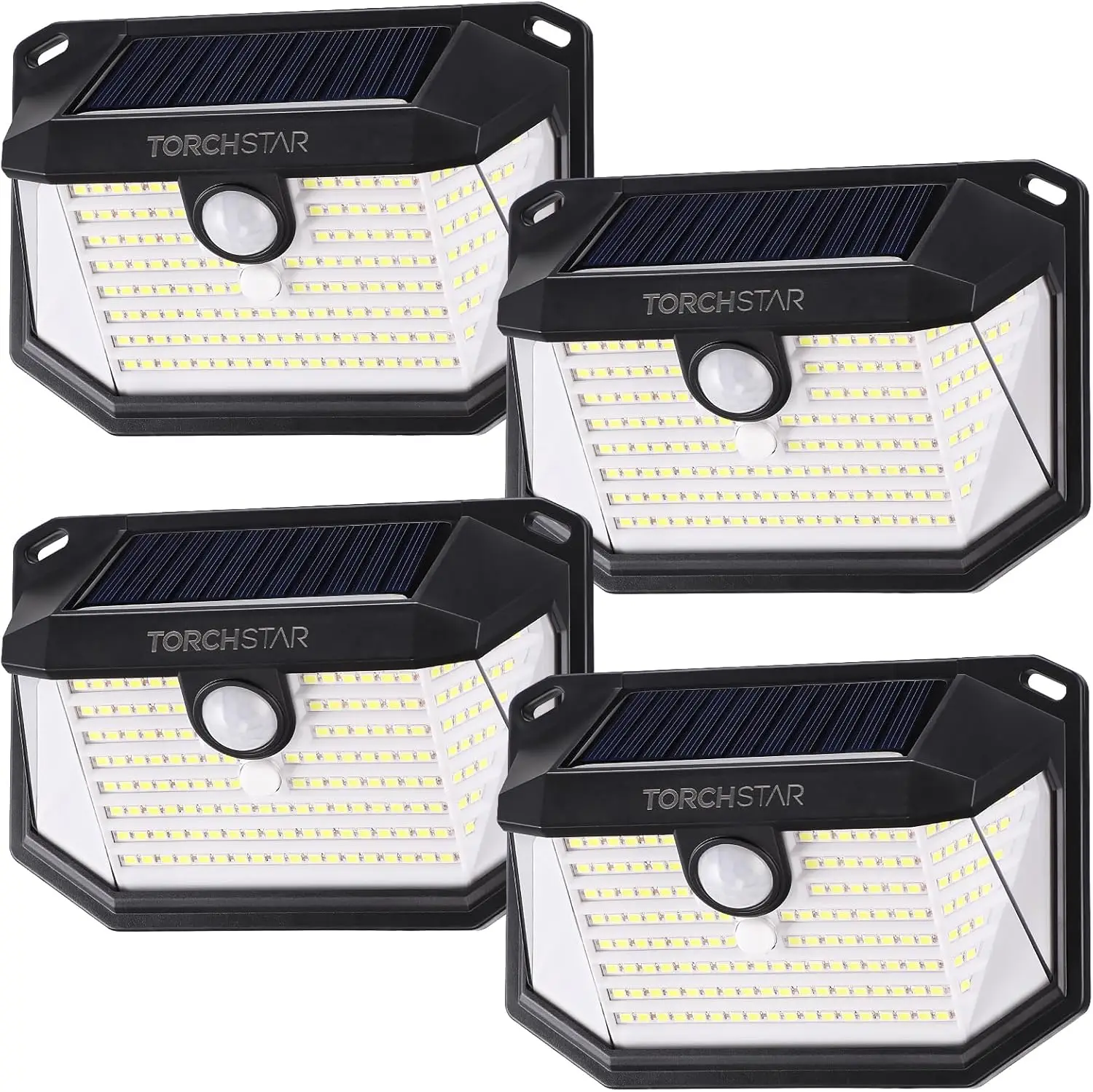 4 Pack Black 6500K Pure White Solar Motion Sensor Lights Outdoor IP65 impermeabile Cordless Outdoor Wall Lighting per vialetto d'accesso