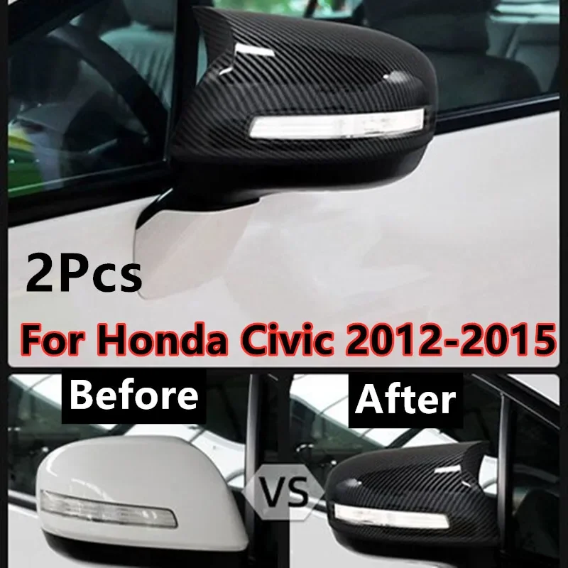 Carbon Fiber Rear View Side Mirror OX Horn Cover Trim For Honda Civic 2012-2015