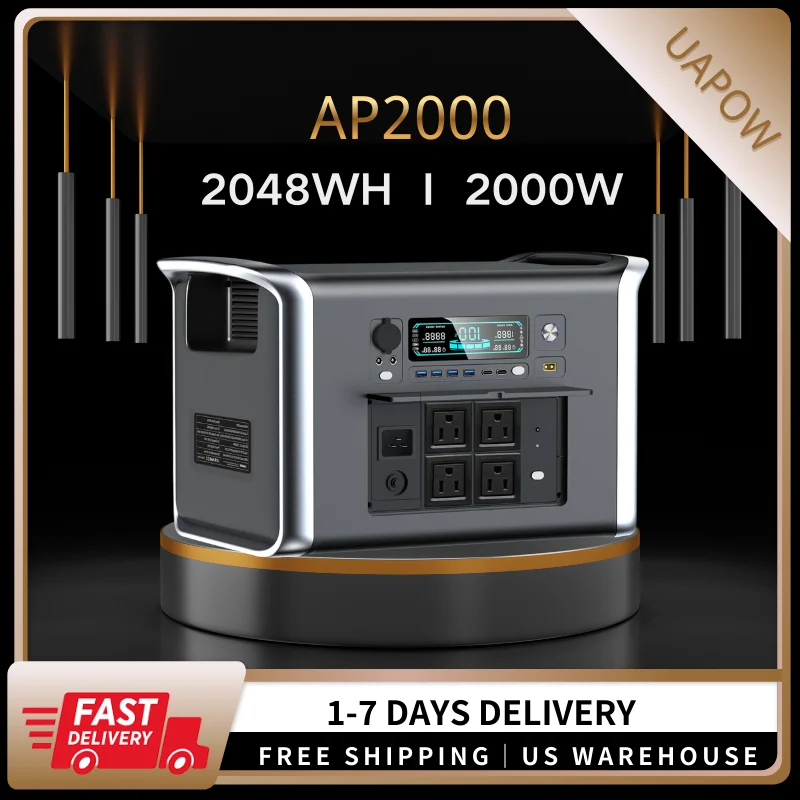 

Портативная электростанция UAPOW, 2048 Вт·ч, аккумулятор LiFePO4, электрогенератор для резервного питания дома, при отключениях электроэнергии, для автодомов и кемпинга