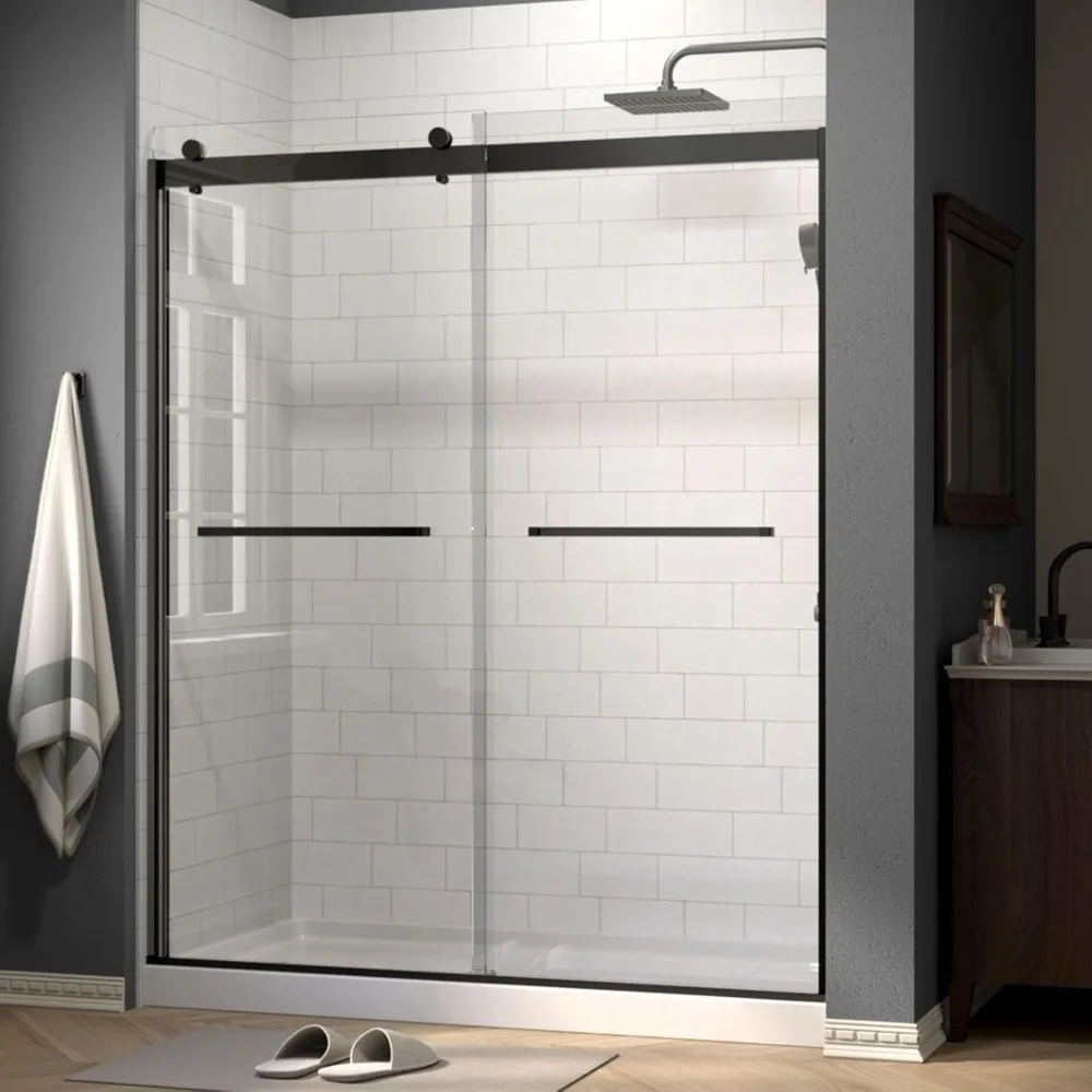 

Frameless Shower Door,60" W X 74" H Double Sliding Door with 5/16" SGCC Tempered Clear Glass,Matte Black Shower Door