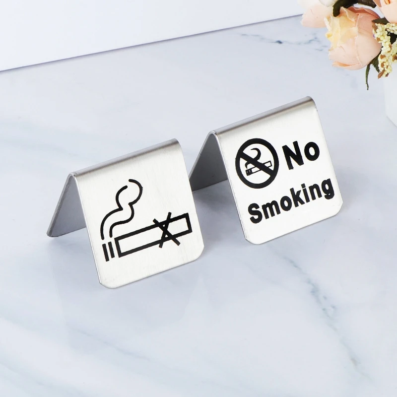 

Stainless Steel Table Number Place Card Holder Stand Restaurant Office No Smoking Board Reserved Notice Sign Stand