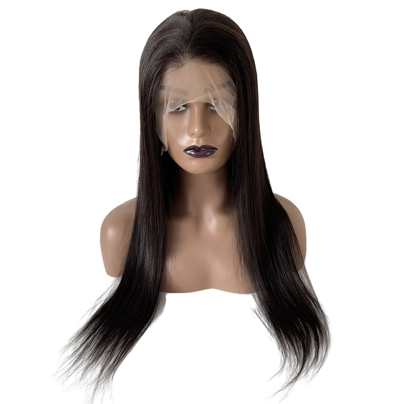 Peruca cheia do laço para mulheres negras, cabelo humano virgem brasileiro, cor natural, top de seda 4x4, 18"