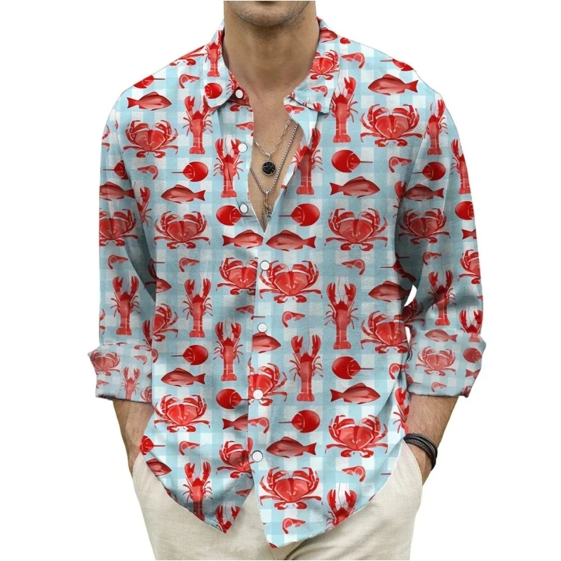 Camicia da uomo stampata in 3D a maniche lunghe moda 2024 Camicia da uomo retrò comfort e slim fit Top da uomo casual e di design minimamente