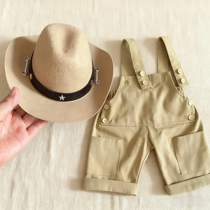 

Наряд для фотосъемки новорожденных мальчиков, комплект из 2 предметов, комбинезон на пуговицах спереди и ковбойская шляпа, милая рабочая одежда, стильная подарок на память для новорожденных