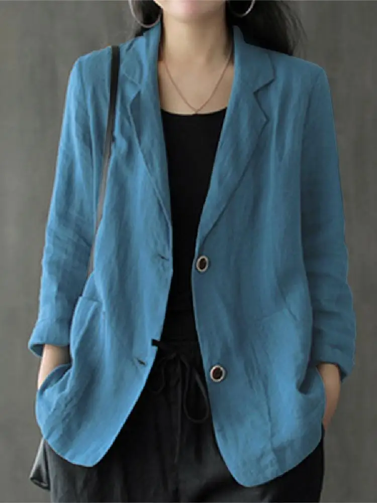 ZANZEA-Blazer de travail vintage pour femmes, col à revers, olympiques à manches longues, blazer décontracté en coton solide, cardigan élégant,