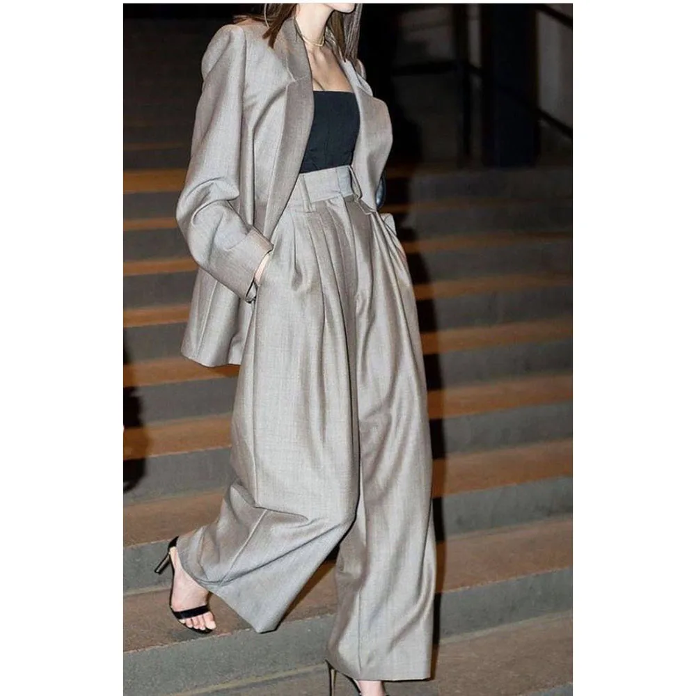 여성 여름 정장 세트 원 버튼 노치 옷깃 자켓 바지 투피스 숙녀 세트 맞는 사무실 연회 레이디 고품질 블레이저 세트