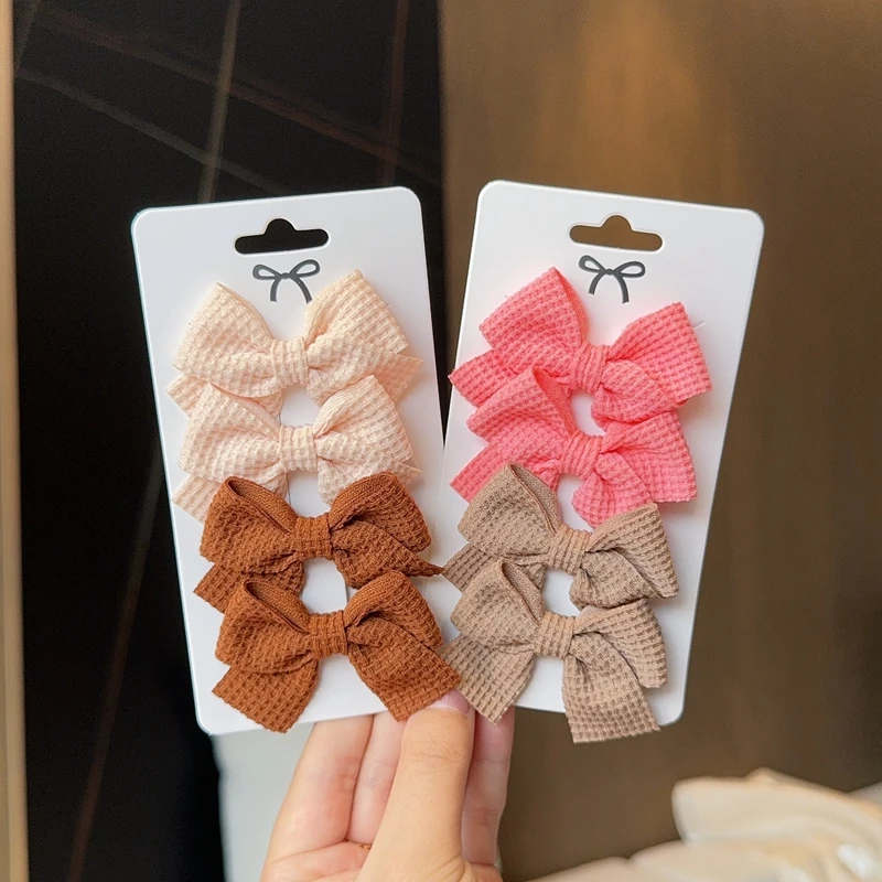 4PCS Soft Cotton Bow Hairpin Girl Sweet Plaid Design Hairpin Color Block Delicate Hairgripe Barrettes Kawaii Child Accessories