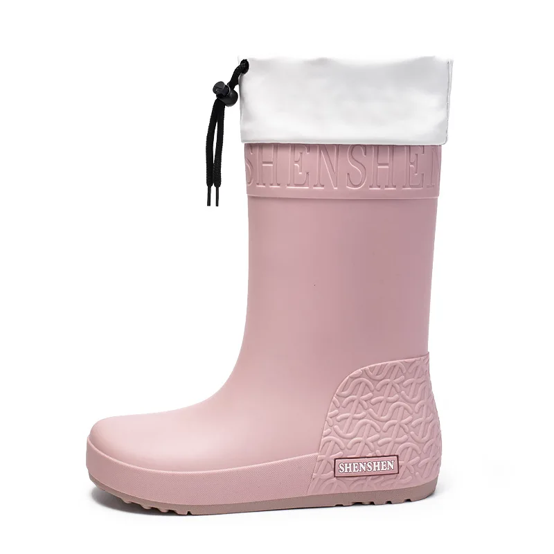 

New Women Fashion Mid-calf Rubber Rain Boots Female Waterproof Non-slip Rainboots Outdoor Water Shoes Wellies With Socks