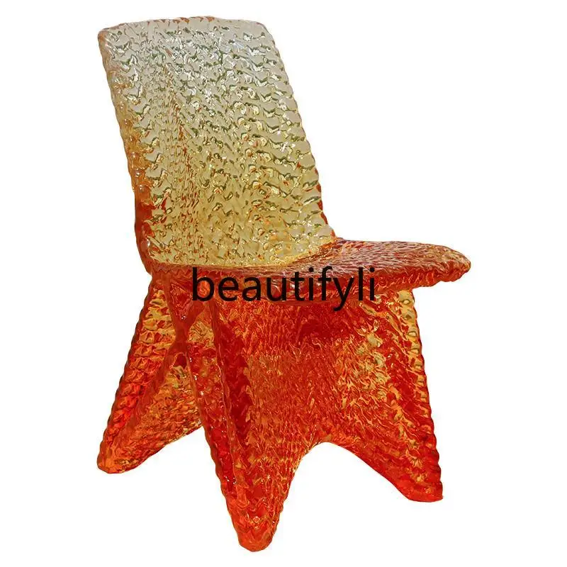 

Transparent resin woven art chair Orange hotel living room furniture custom abstract back chair