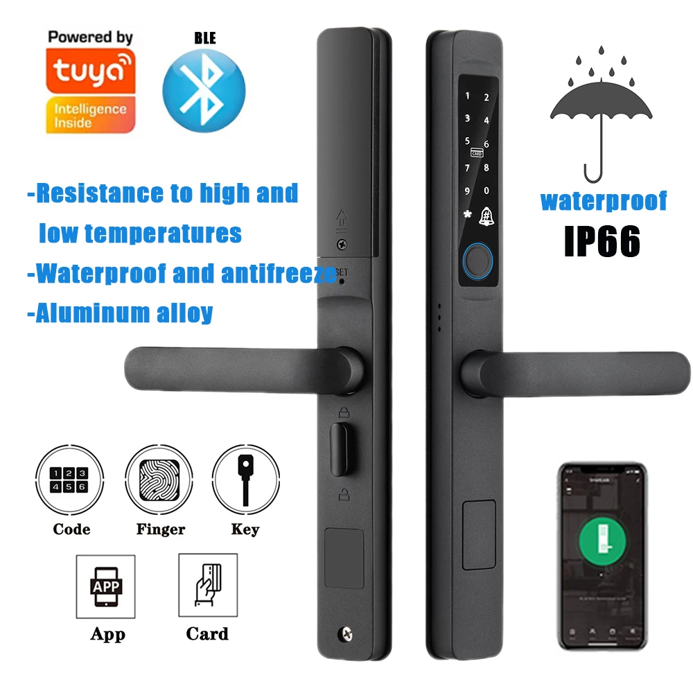 

Tuya WiFi App Waterproof Fingerprint Electronic Digital Smart Door Lock RFID Card Code Keyless Lock for Aluminum/sliding Door