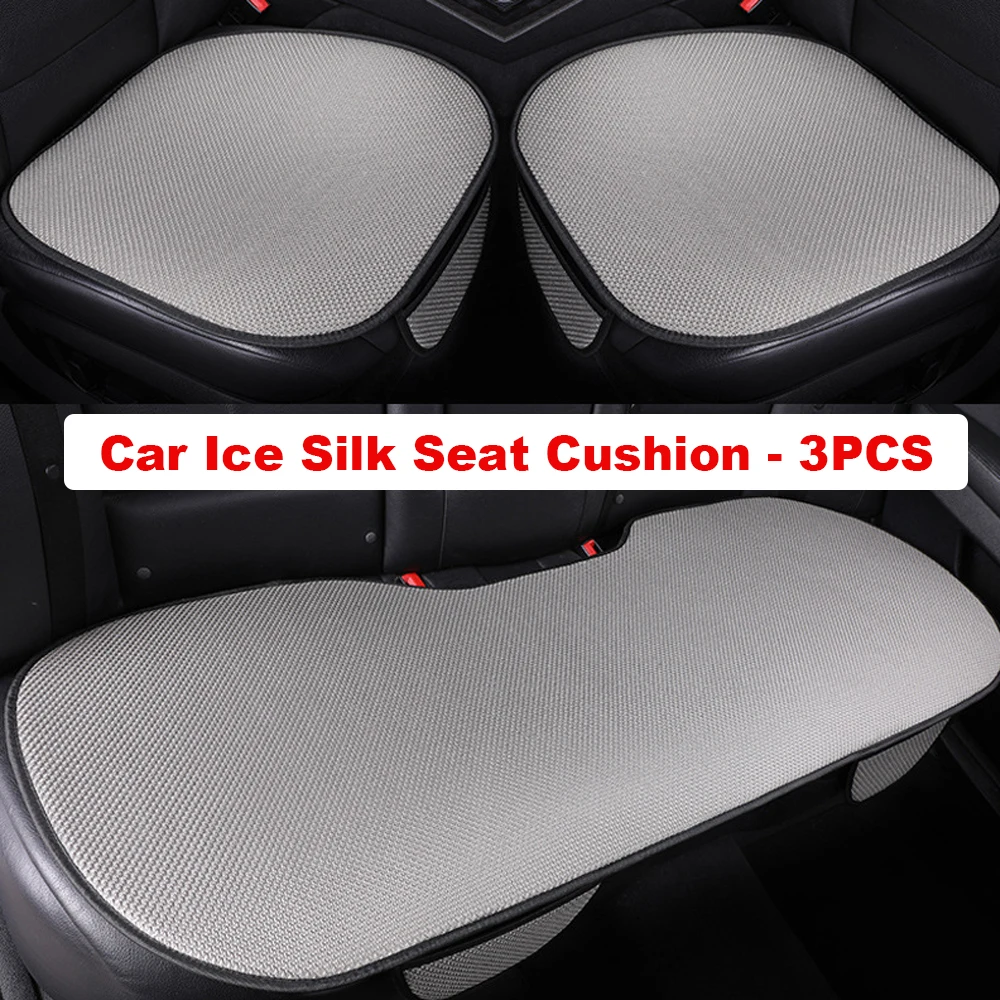 Coussin de siège auto 3 pièces en tissu soie glacée respirant et rafraîchissant, universel quatre saisons avec sac de rangement, NOUVEAUTÉ PROMO