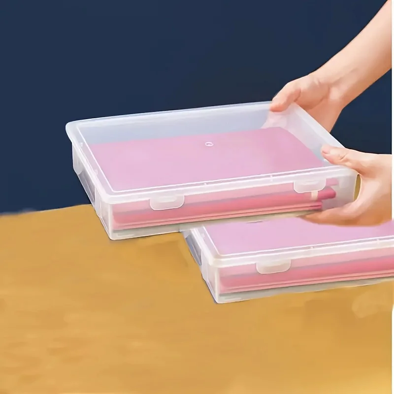 Caixa de Armazenamento Plástica Transparente Tamanho A4 com Tampa Flip Top - Material ABS, Organizador de Mesa à Prova de Poeira para Materiais de Escritório