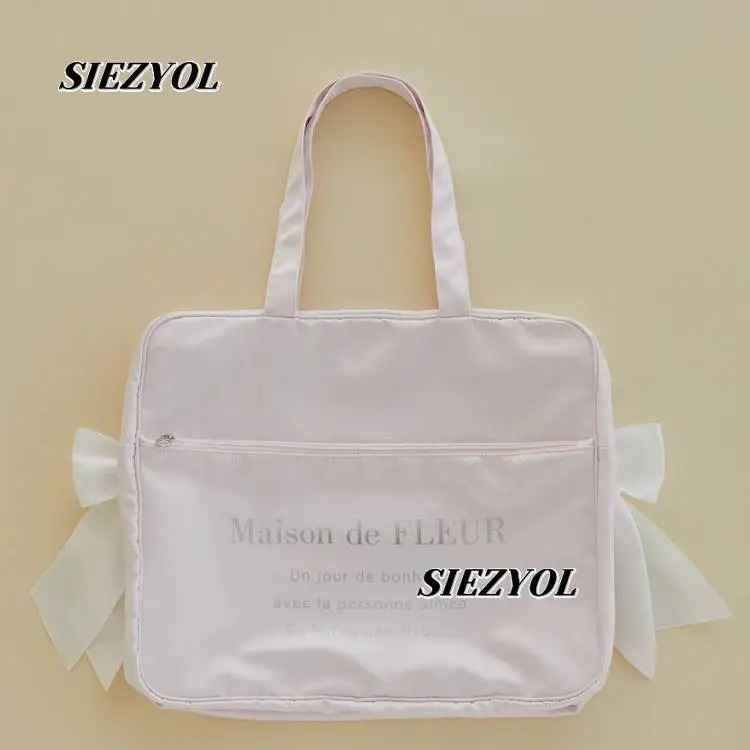 Handbag for Women Japanese Style New Arrival Daily Casual Cosmetic Bag Letter sweet Cute Double Bows Satin Travel Bags - view 4