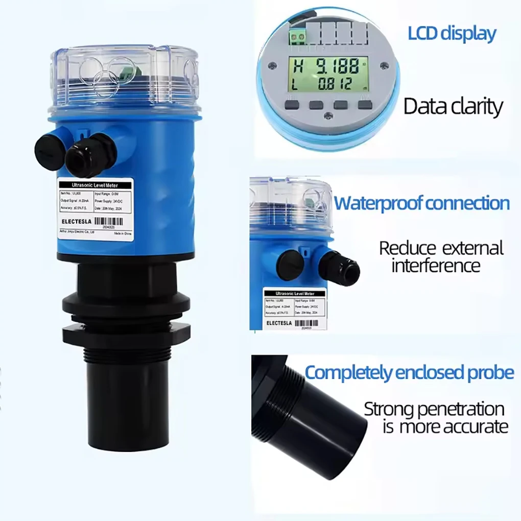ES-UL800 IP68 Ultrasonic Level Meter for Tanks water level transmitter 4-20mA RS485 Transmitter DC24V Power Supply
