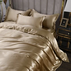 Luxury Satin Rayon Duvet Cover Set Queen King Size Bedding Set Include Duvet Cove Flat Sheet and Pillowcases