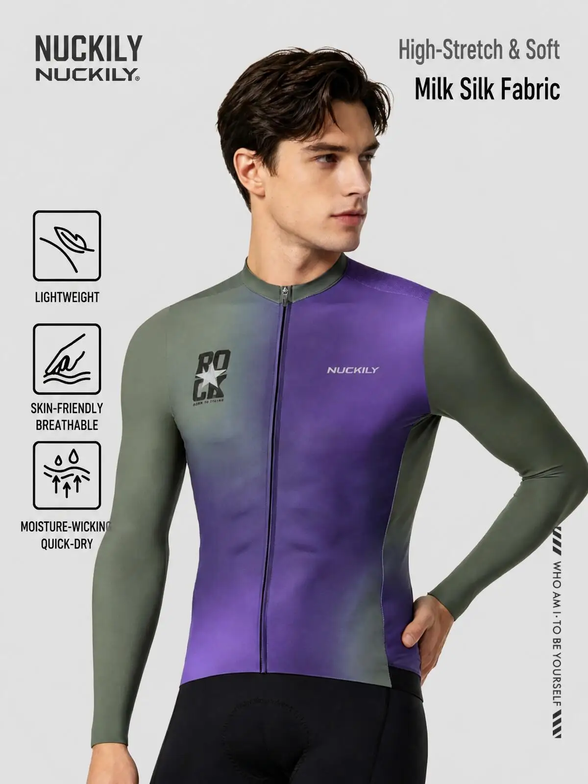 NUCKILY Men's Long Sleeve Cycling Jersey Ultralight Quick Dry Bike Shirts Back Withe Pocket Bicycle Tops MTB Clothing