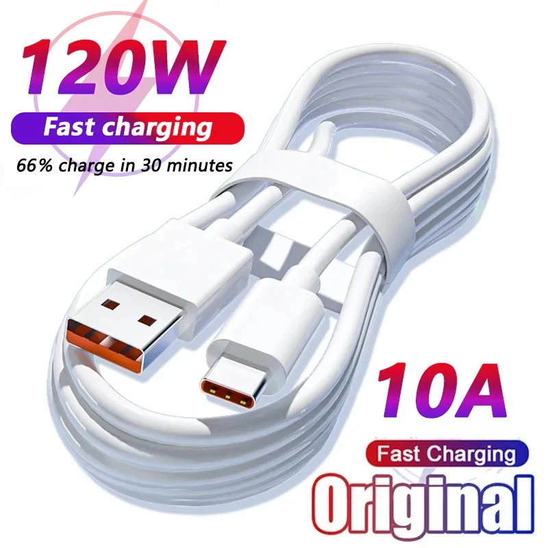 USB Type C Cable 120W 10A Fast Charging Wire Mobile Phone USB For Huawei P30 Xiaomi Redmi Honor Poco x6 USB C Data Cable Cord