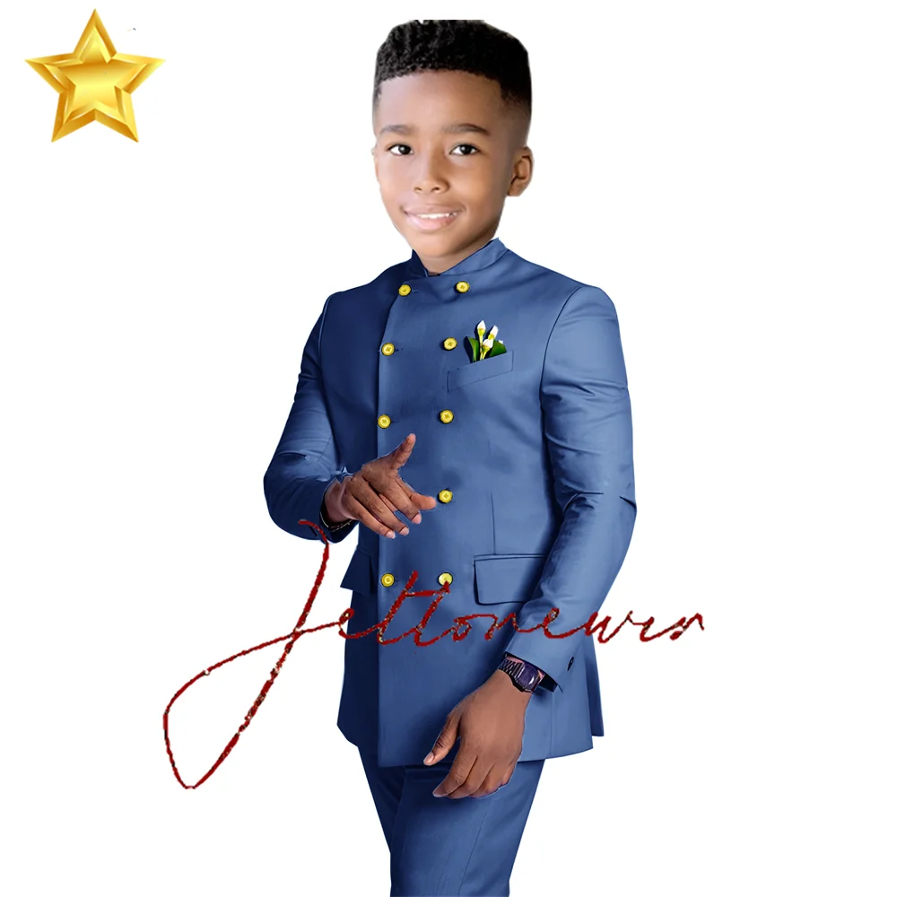 Burgundy Suit for Boys Wedding Tuxedo for 2-16 Years Old Double-breasted Jacket and Pants 2-piece Set Gold Buttons Blazer