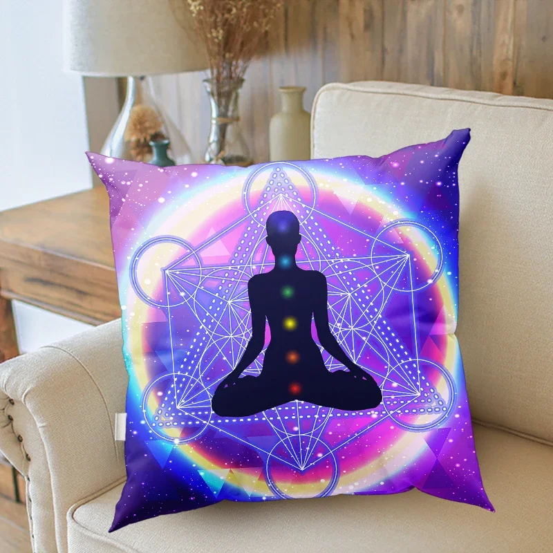 Indian Buddha Statue Meditation 7 Chakra Pillowcase Home Decorative Square Cushion Covers Vintage Religious Yoga Pillow Cover