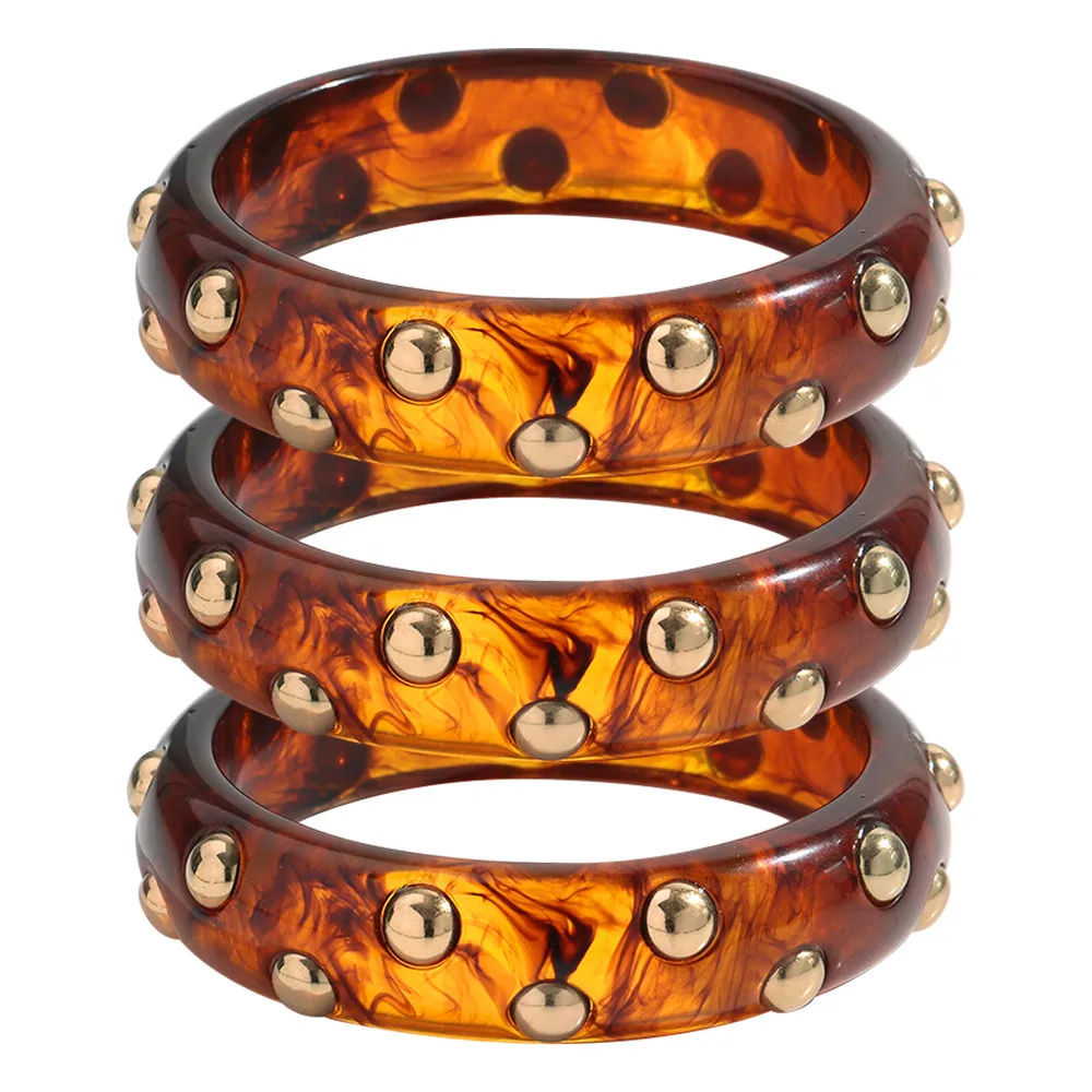 Brazalete grueso geométrico de resina ámbar Vintage para mujer, brazaletes anchos apilables acrílicos, joyería de Otoño Invierno