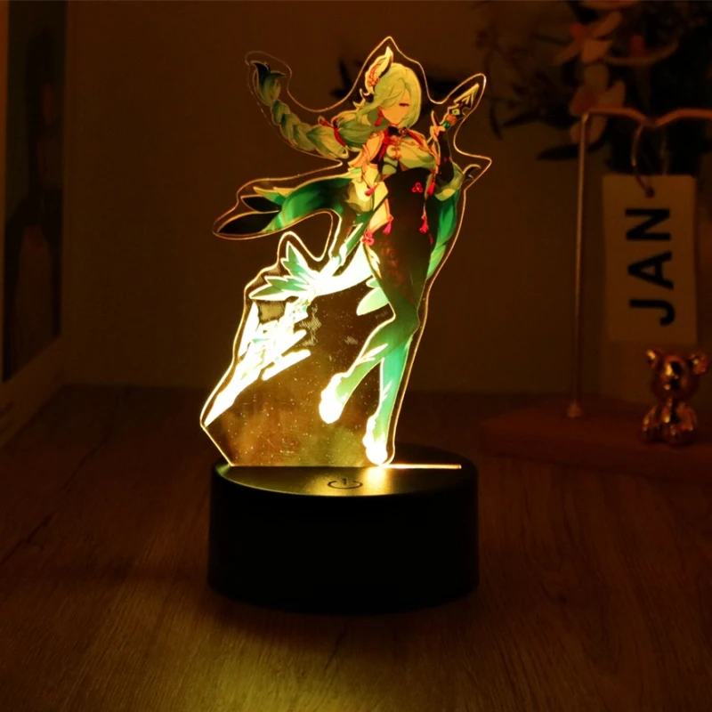 Genshin Impact LED Night Light Zhongli HuTao Xiao Shenhe Anime 3D Lamp for Bedroom Decor Moon lamp Birthday Best Gifts Luces