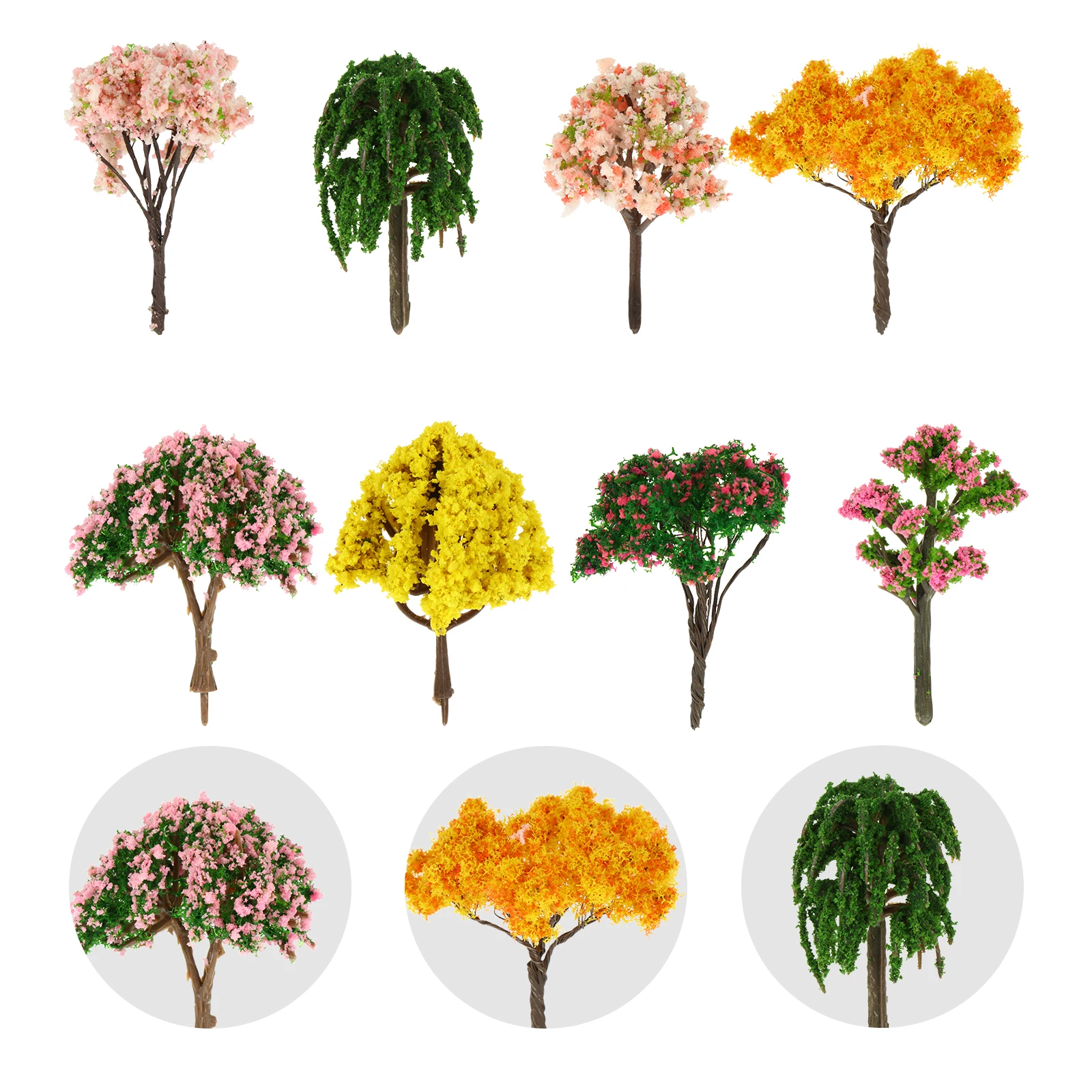 8pcs 플라스틱 나무 장식 용품 집 책상 모래상자 DIY 공예 미니어처 장식품 녹색 분홍색