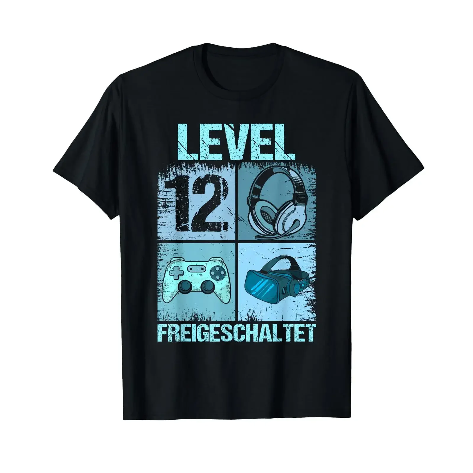 12th Birthday Gamepad Headset VR Level Unlocked T Shirt vintage Washed homme Breathable Top For Everyday Wear Unisex Casual