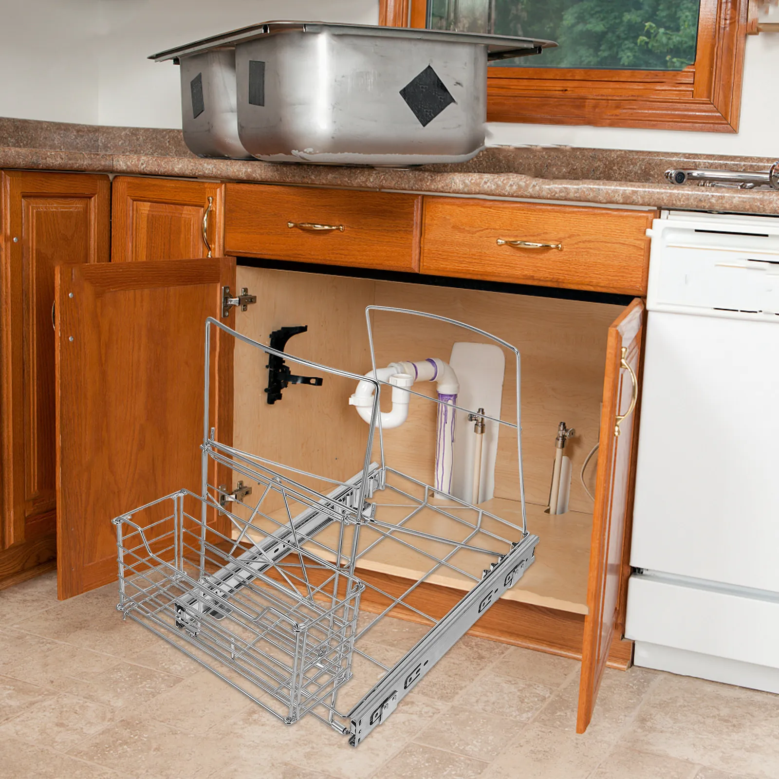 adjustable-pull-out-trash-can-rack-for-7-11-gallon-cans-under-cabinet-or-sink-with-storage-basket-slide-out-shelf-kitchen