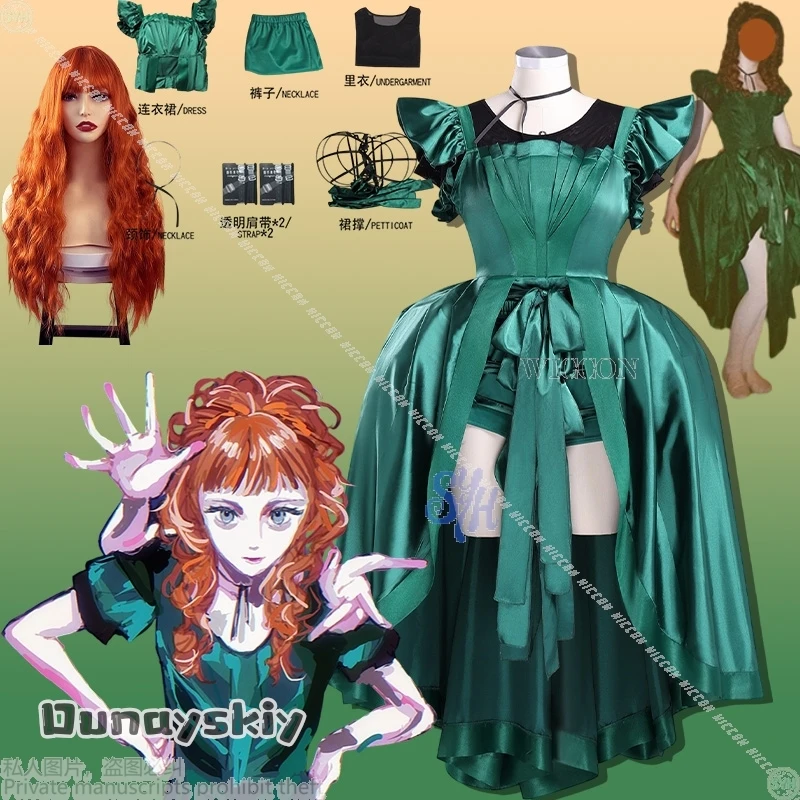 

Униформа для танцев Agnes Dead, косплей, никогда не аниме, фильм, больше, бал на Хэллоуин, костюм {Dream ZS}Goth Green, вечернее платье для девочек, Лолита